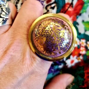 New Oversized Indian Adjustable Brass Flower Inlay Ring.